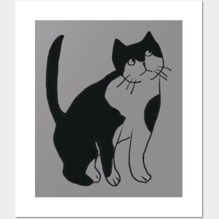 gray-white drawing in minimalistic style Bad cat Posters and Art